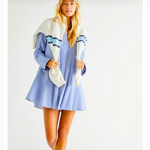 Free People All for You Striped Tunic Mini Shirt Dress - Picture 2 of 8